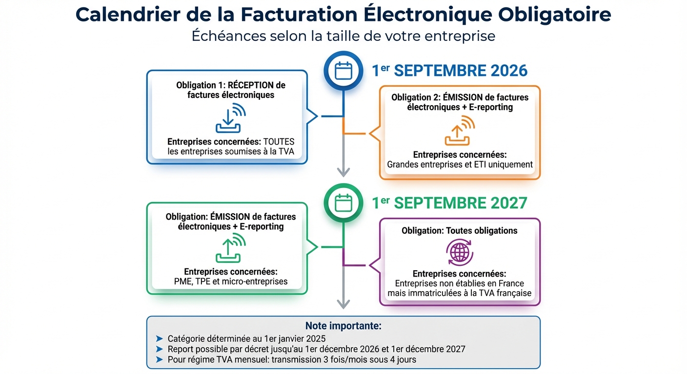 Calendrier de mise en œuvre de la facturation électronique obligatoire en France 2026-2027
