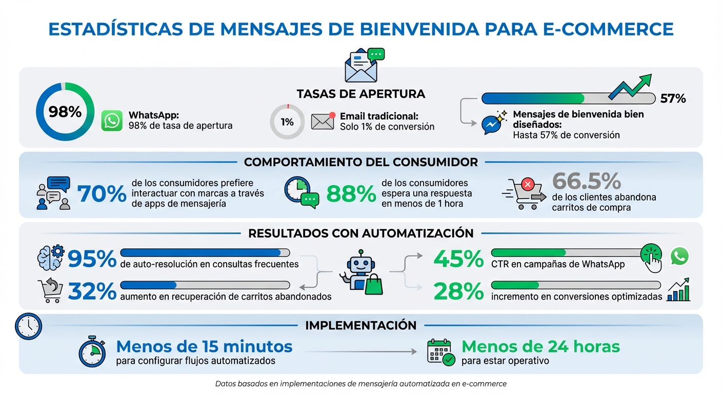 Estadísticas clave de mensajes de bienvenida en e-commerce y WhatsApp
