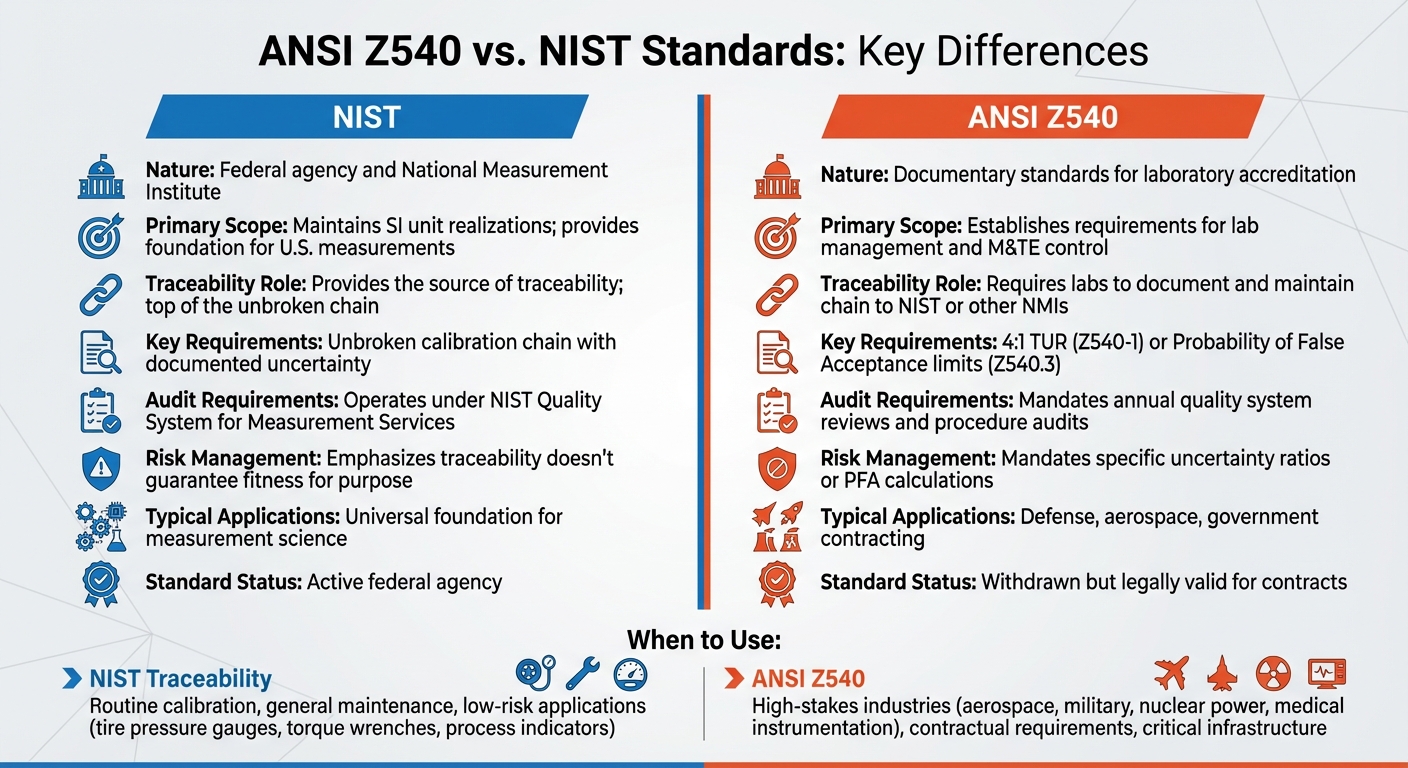 ANSI Z540 vs NIST Standards Comparison Chart