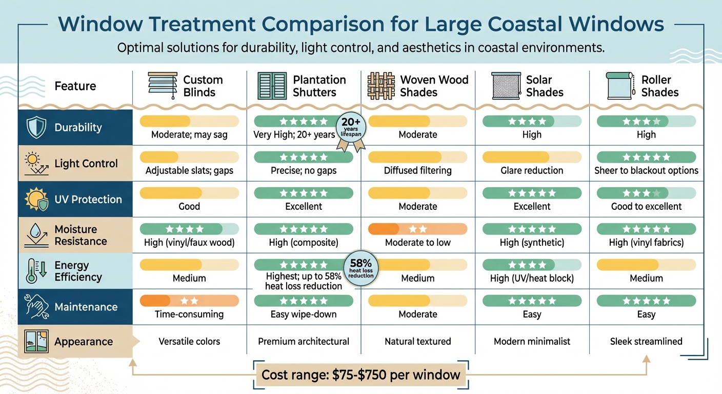 Coastal Window Treatment Comparison: Durability, UV Protection & Energy Efficiency
