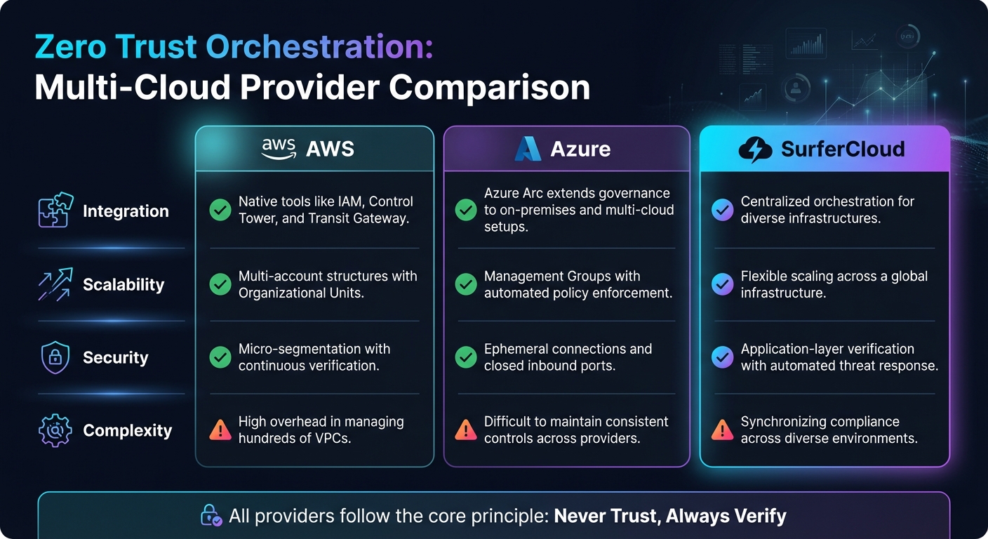 AWS vs Azure vs SurferCloud Zero Trust Orchestration Comparison