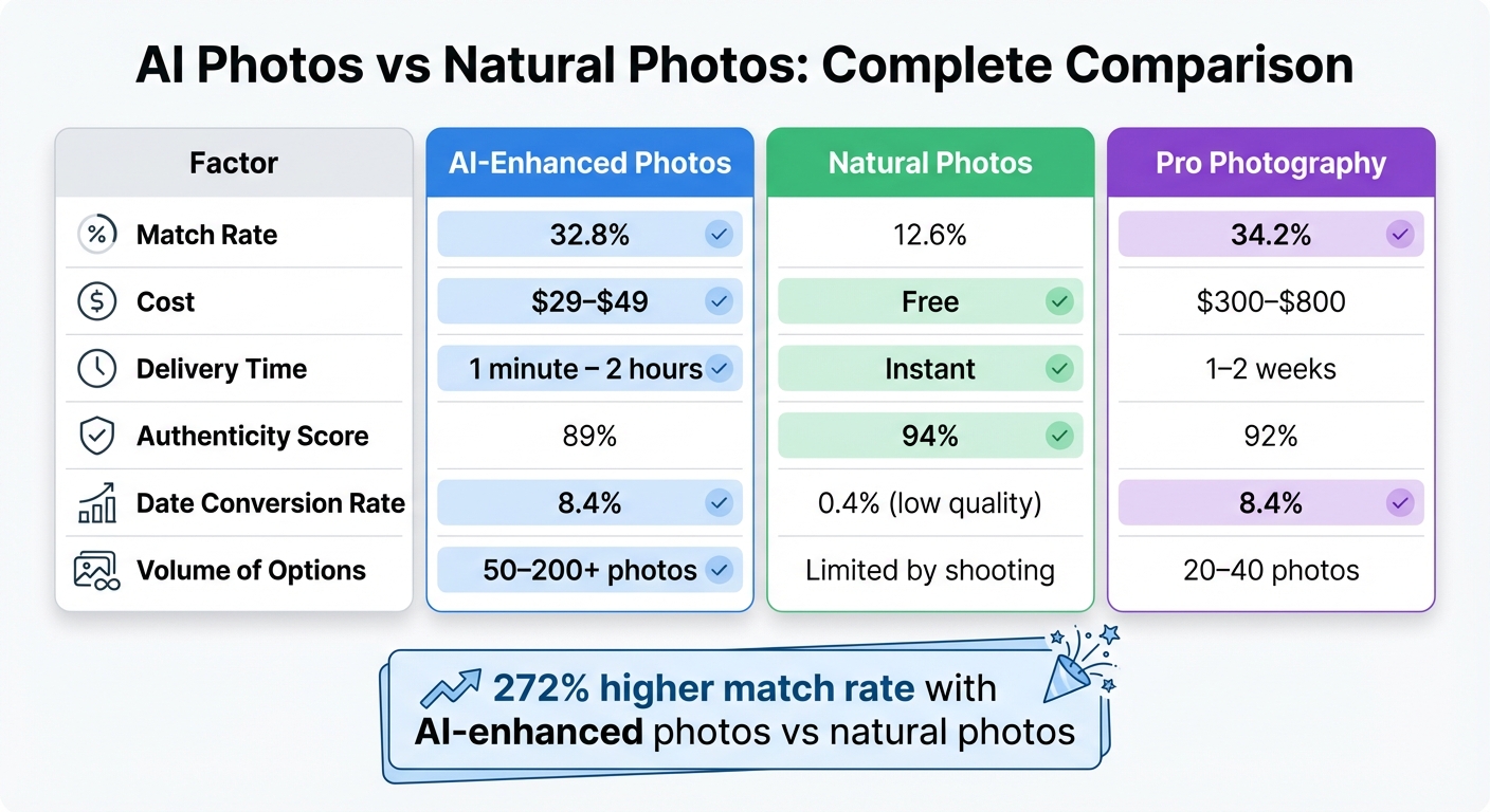 AI-Enhanced vs Natural Photos: Dating App Match Rate Comparison