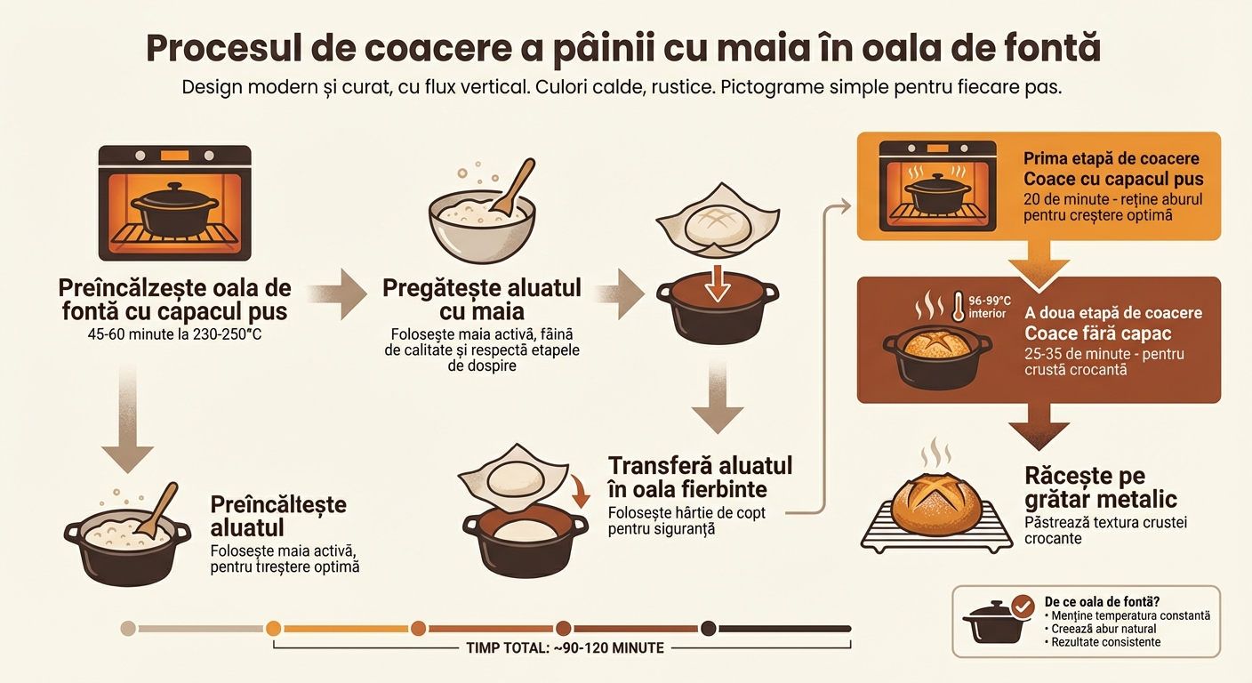 Pași pentru coacerea pâinii cu maia în oala de fontă