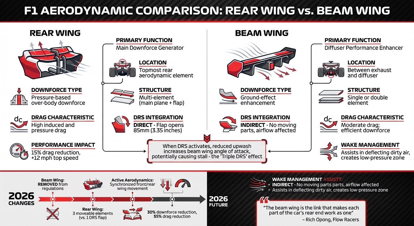 F1 Rear Wing vs Beam Wing: Aerodynamic Functions and DRS Integration Comparison