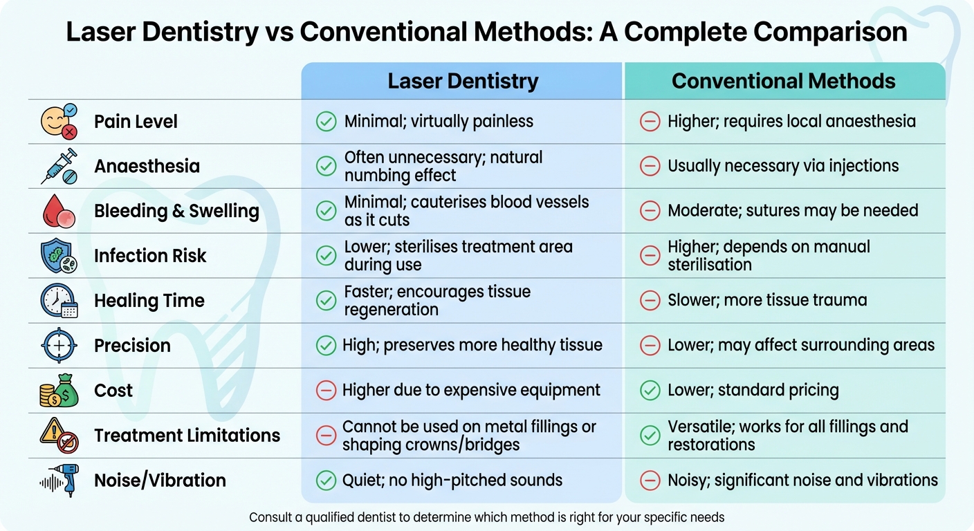 Laser Dentistry vs Conventional Methods Comparison Chart