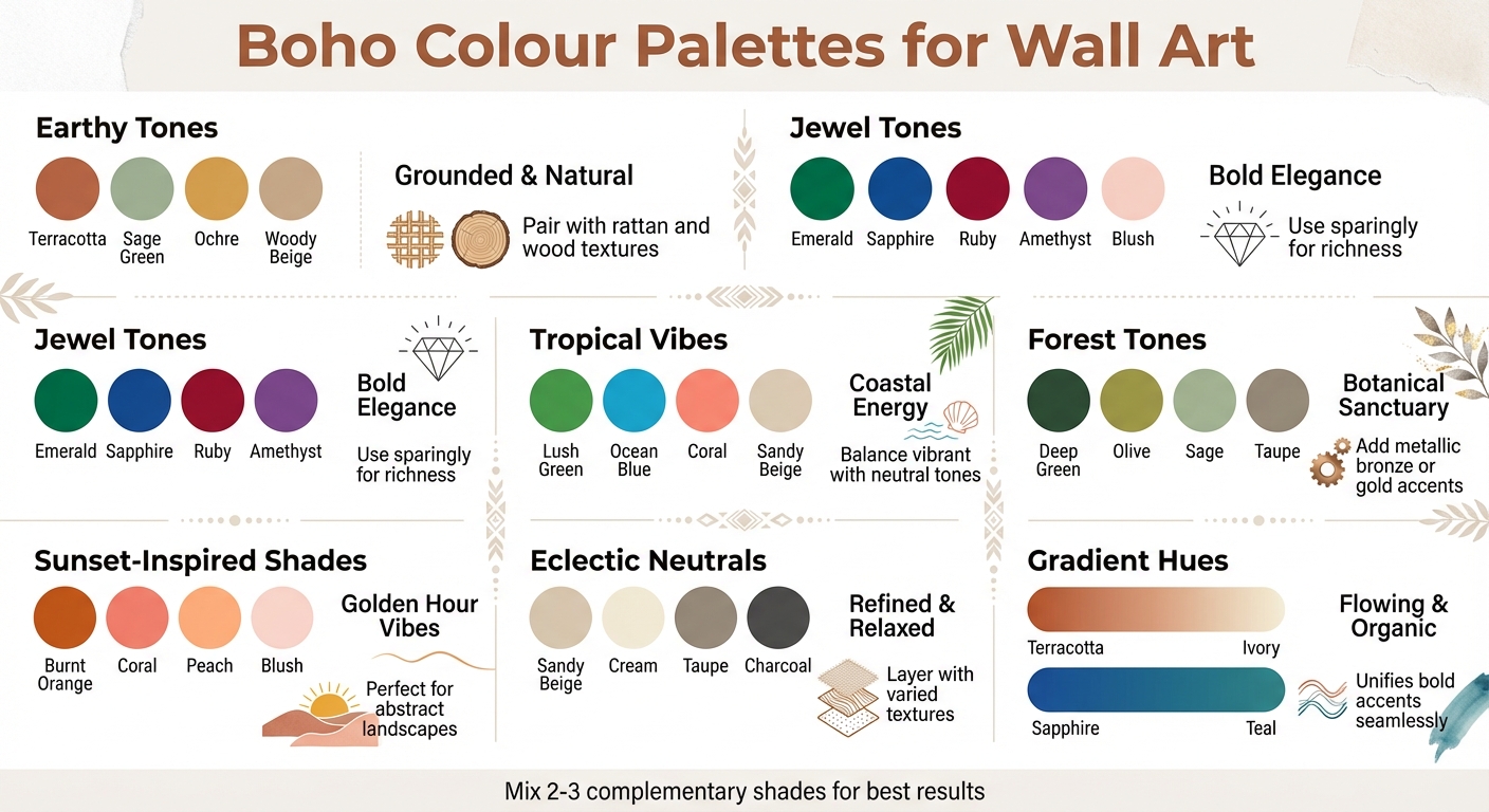 7 Boho Color Palettes for Wall Art with Color Swatches and Styling Tips