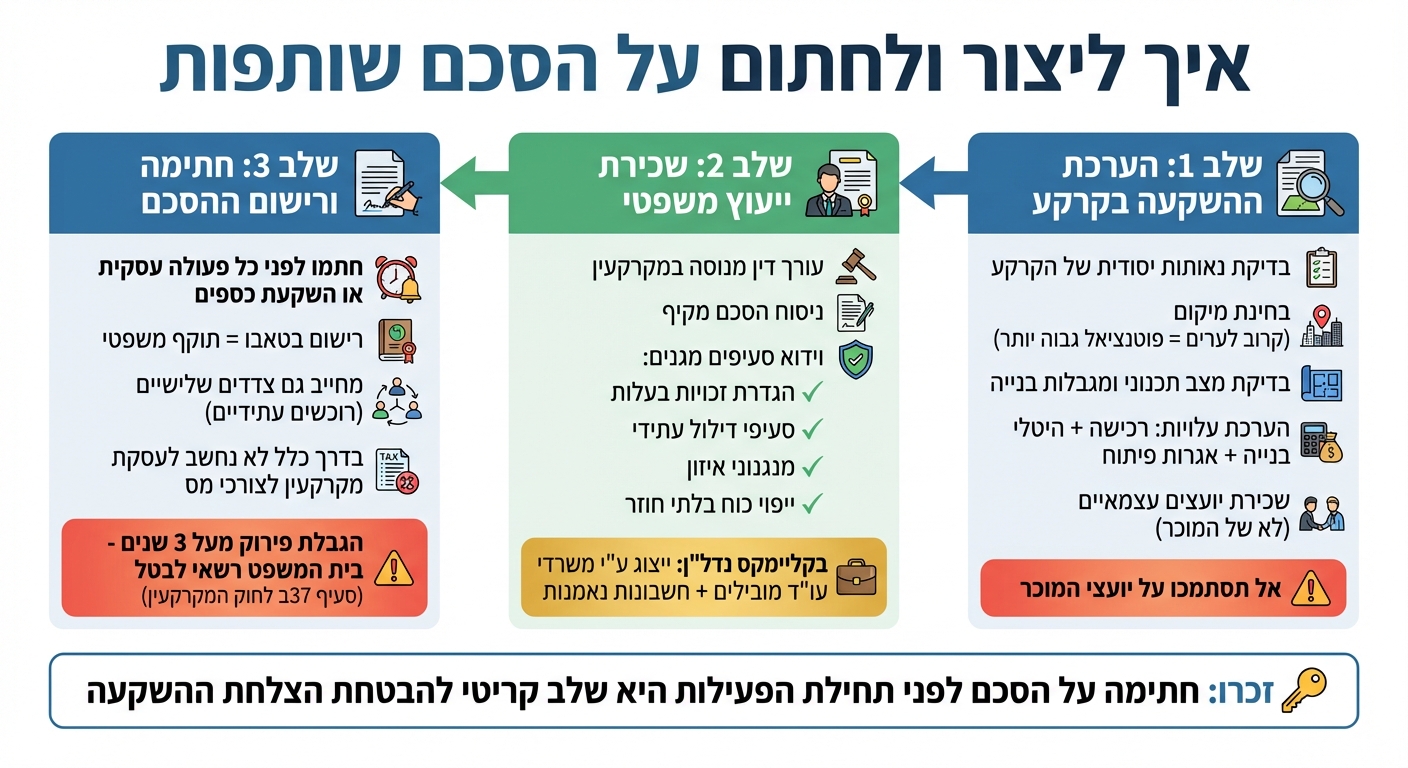 תהליך יצירת הסכם שותפות להשקעות בקרקע - 3 שלבים