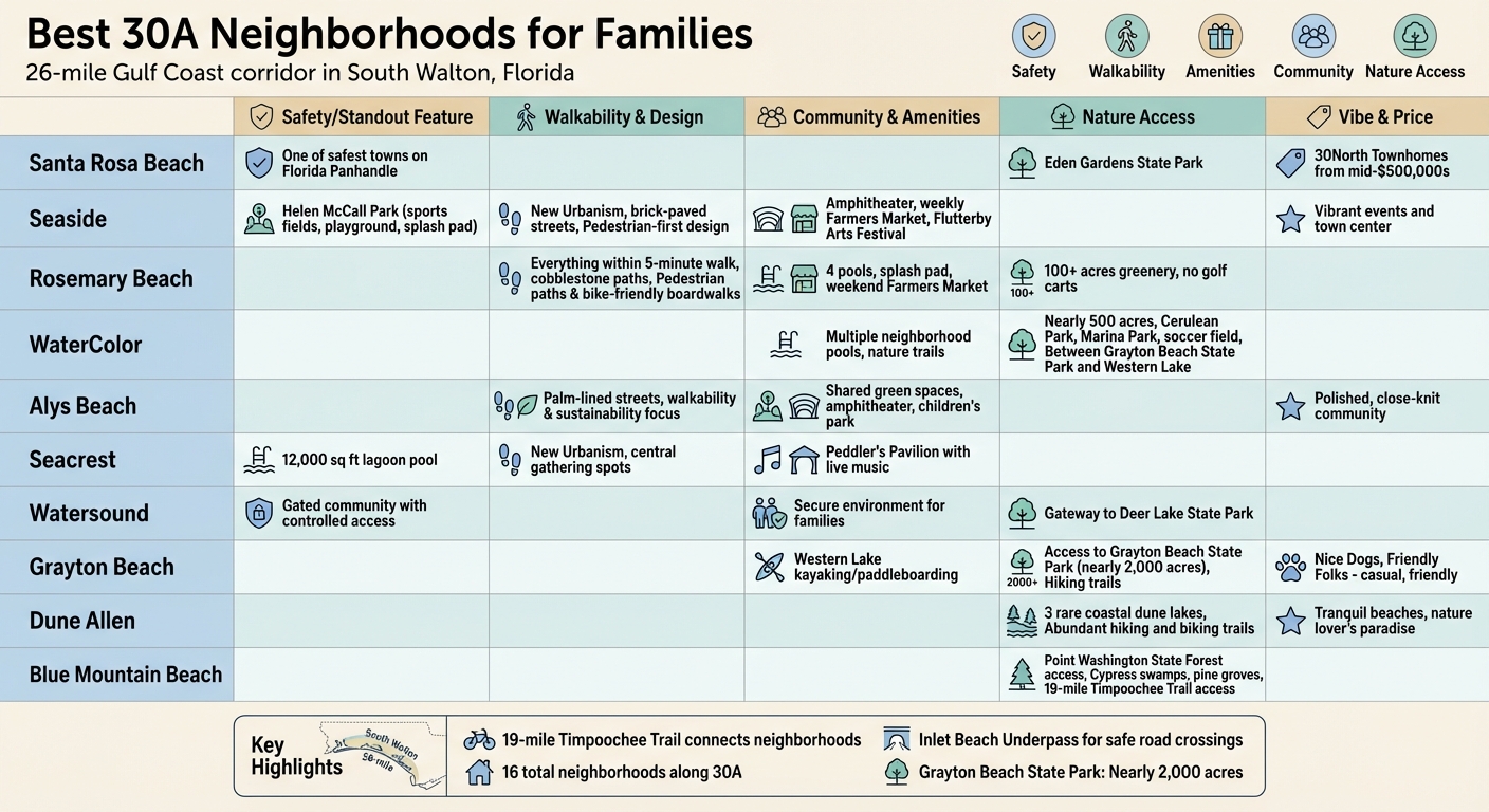 30A Neighborhoods Comparison: Features and Amenities for Families