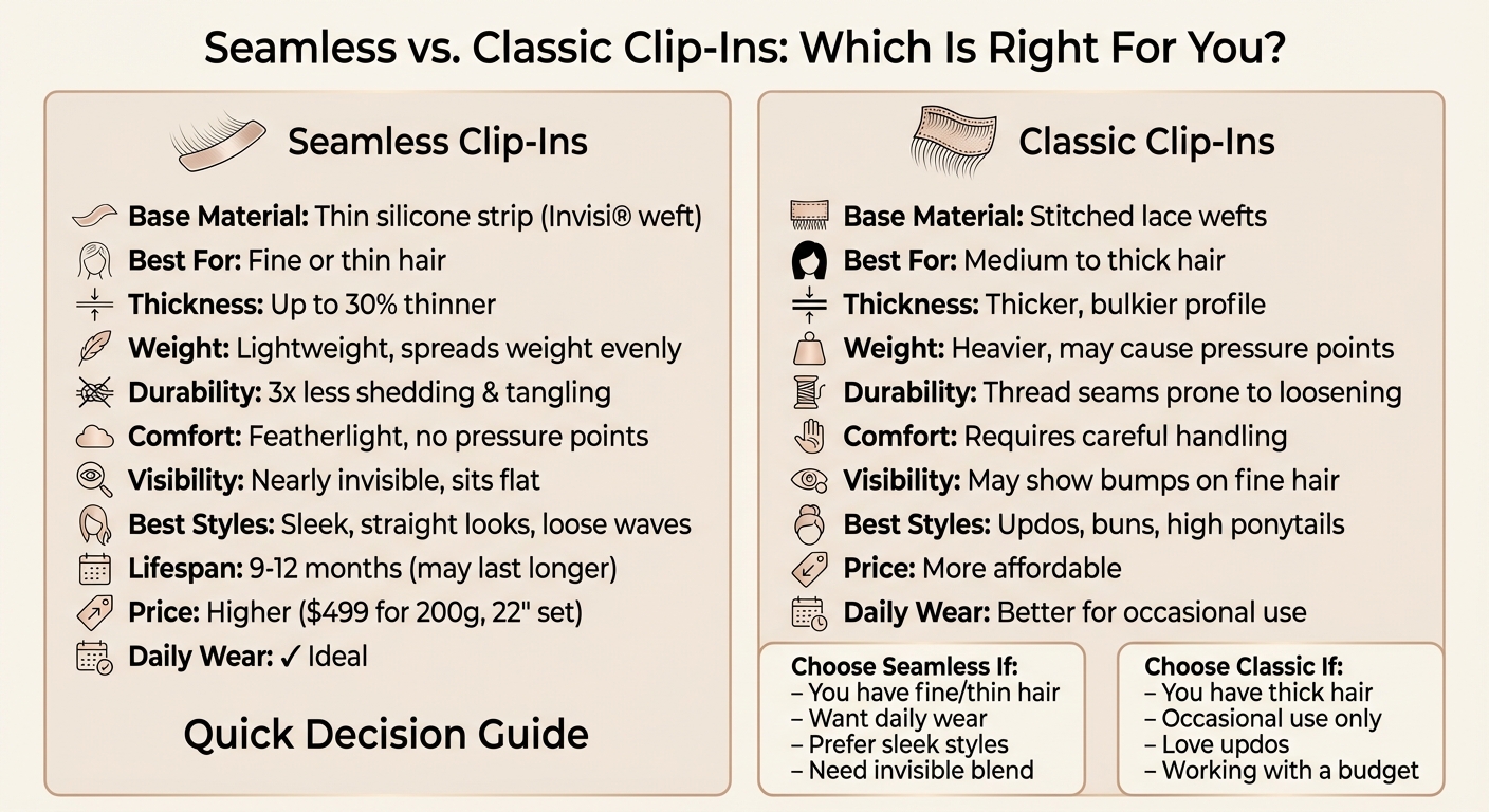 Seamless vs Classic Clip-In Hair Extensions Comparison Chart