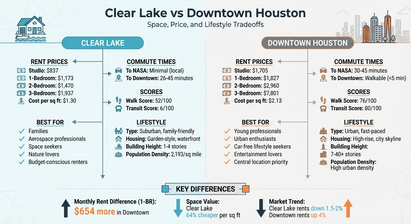 Clear Lake vs Downtown Houston: Rent, Commute, and Lifestyle Comparison