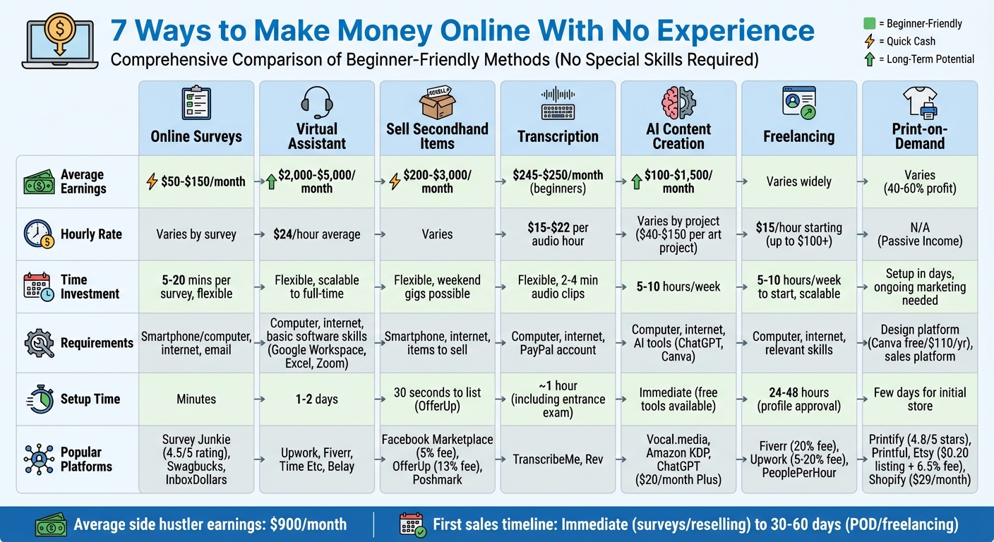 7 Ways to Make Money Online: Earnings, Time Investment & Requirements Comparison