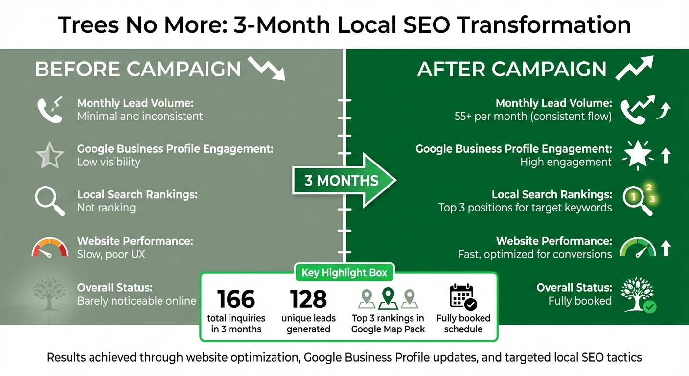 Trees No More Local SEO Results: Before vs After 3-Month Campaign