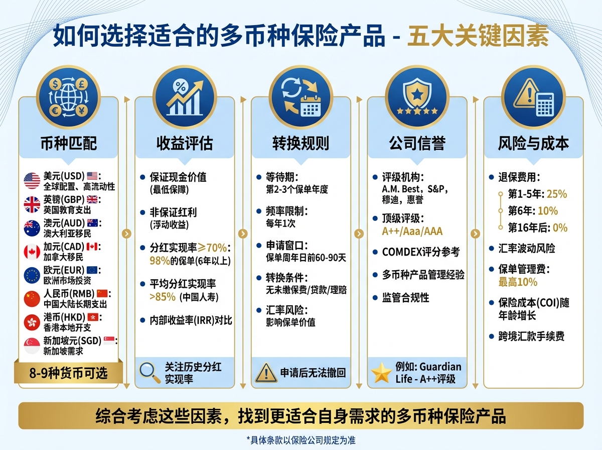 多币种保险产品选择关键因素对比图