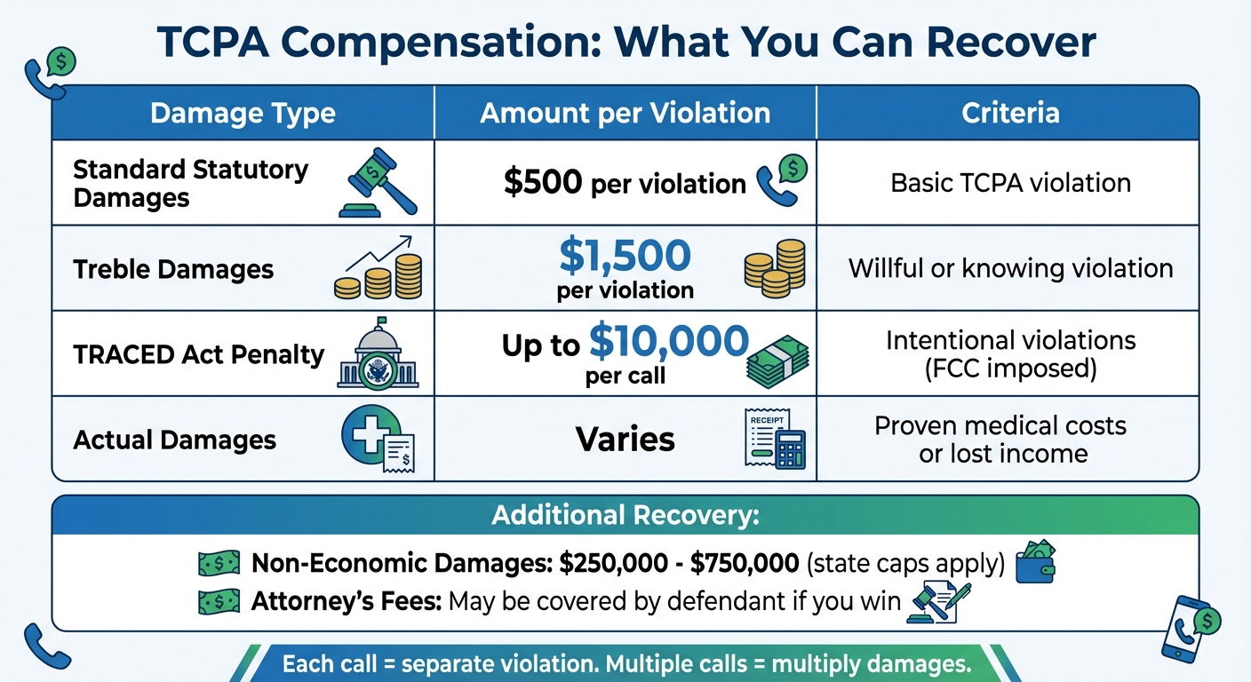 TCPA Compensation Amounts and Damage Types for Spam Call Violations