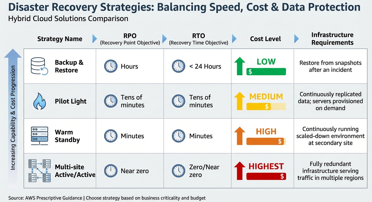 Hybrid Cloud Disaster Recovery Strategies: RTO, RPO, and Cost Comparison