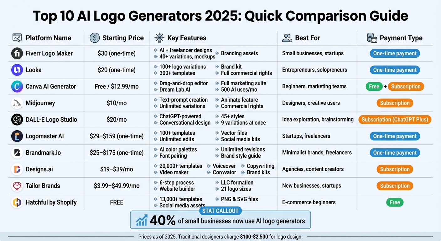 AI Logo Generator Comparison: Features, Pricing & Best Use Cases 2025