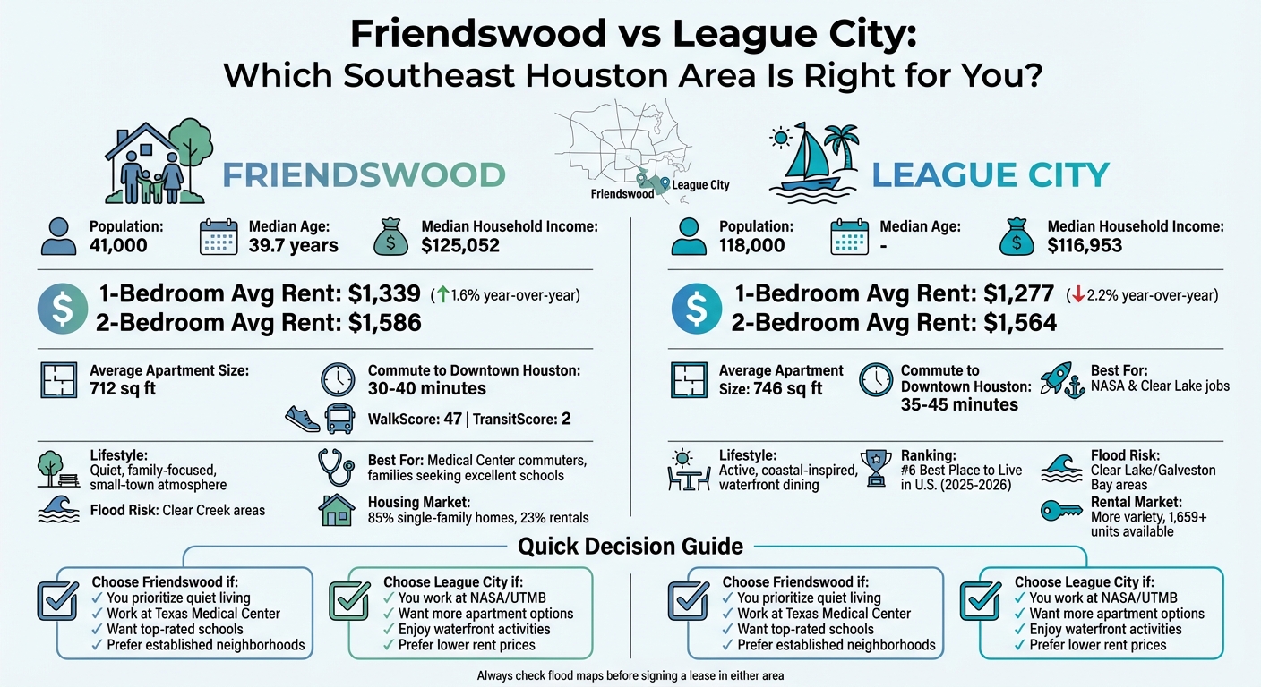 Friendswood vs League City Apartment Comparison: Cost, Commute, and Lifestyle