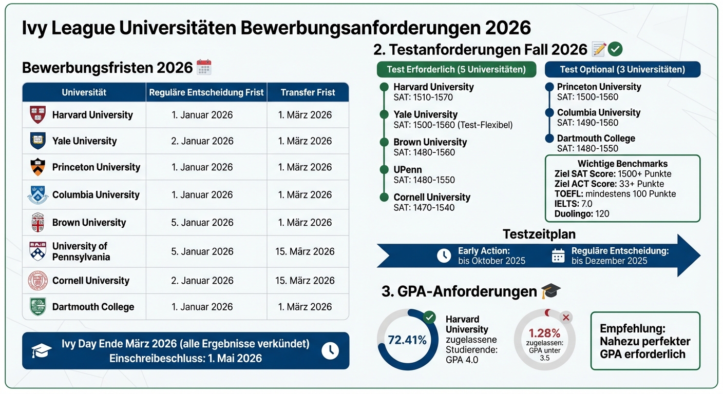 Ivy League Bewerbungsfristen und SAT-Anforderungen 2026