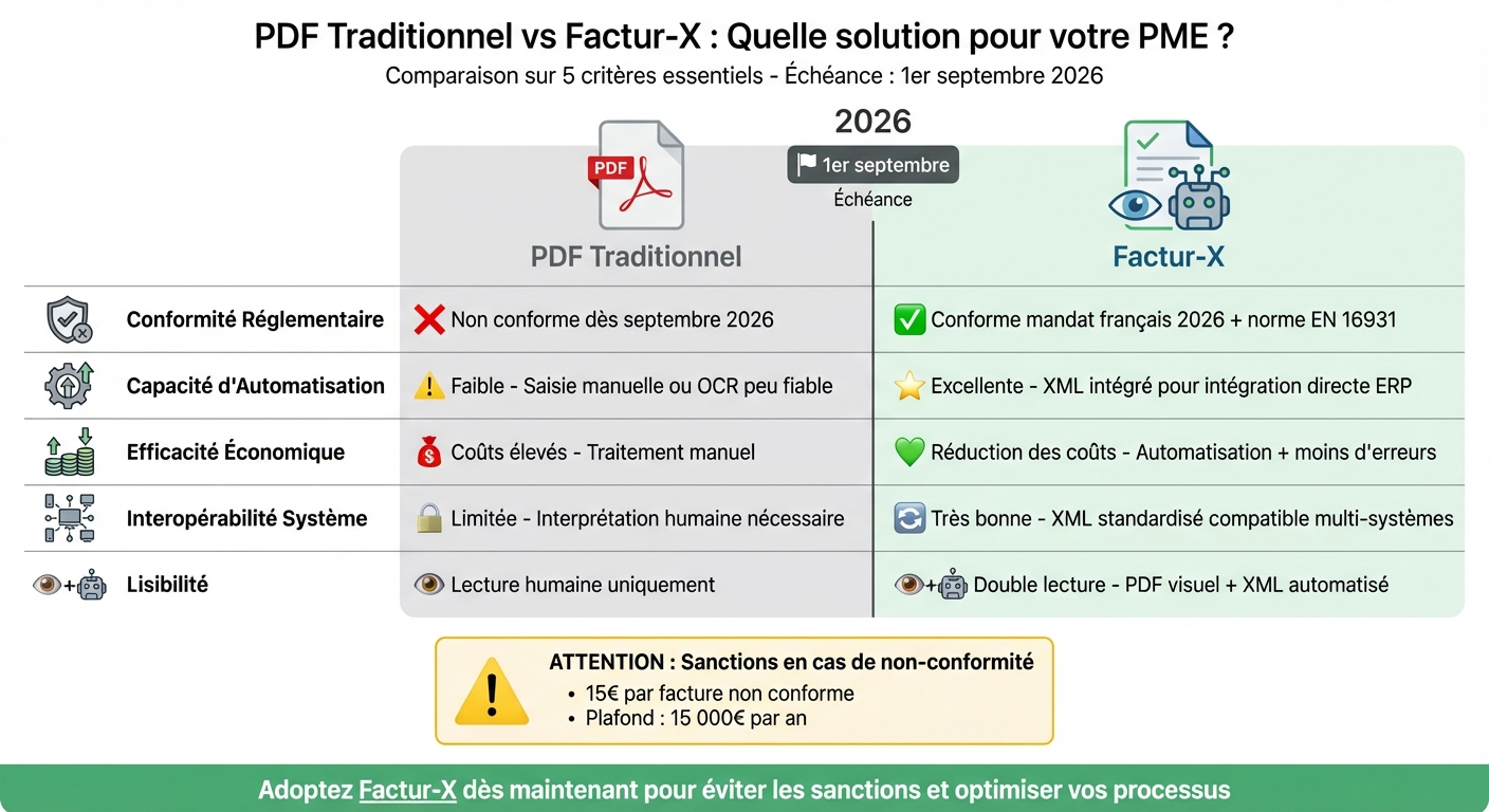 Comparaison Facturation PDF vs Factur-X pour PME 2026
