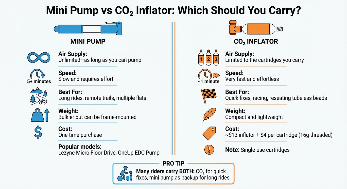 Mini Pump vs CO2 Inflator Comparison for Trail Repairs
