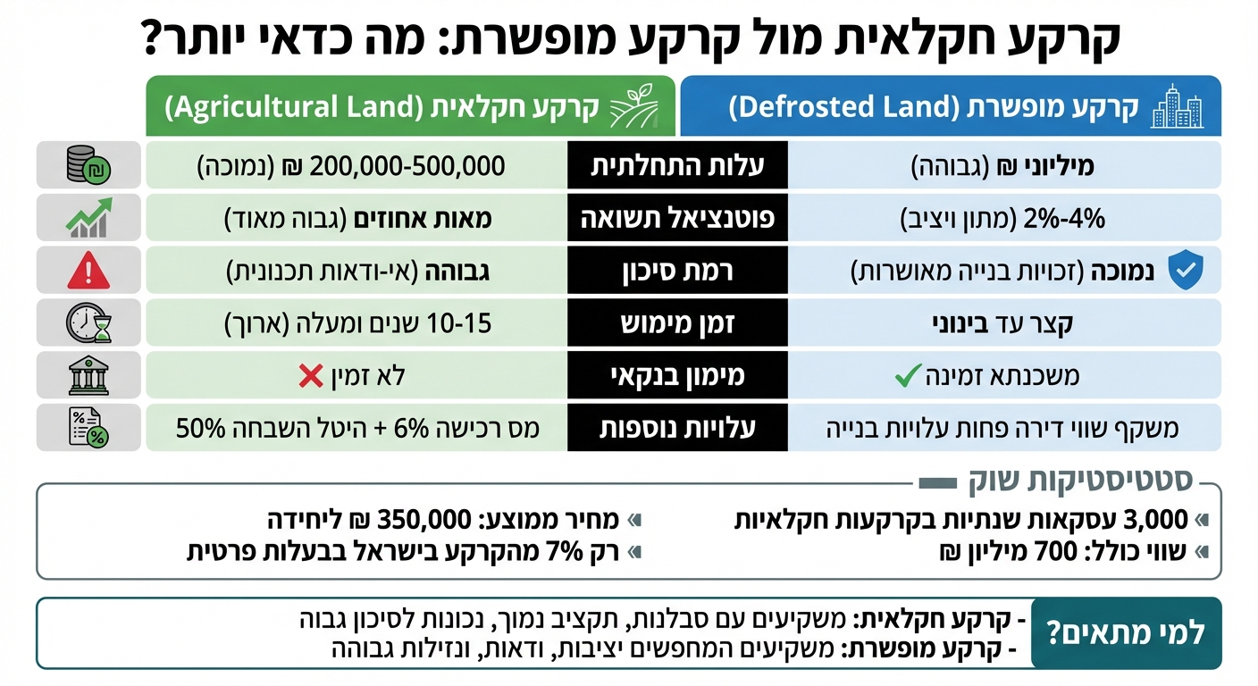 השוואה בין קרקע חקלאית לקרקע מופשרת: עלויות, תשואות וסיכונים