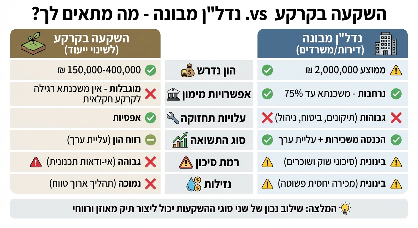 השוואה בין השקעה בקרקע לנדל