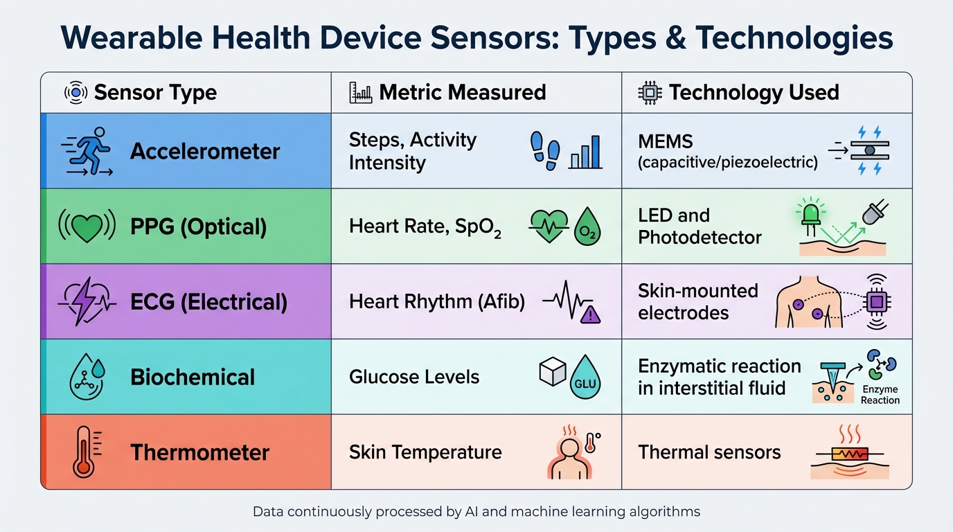 Wearable Health Device Sensor Types and Technologies Comparison