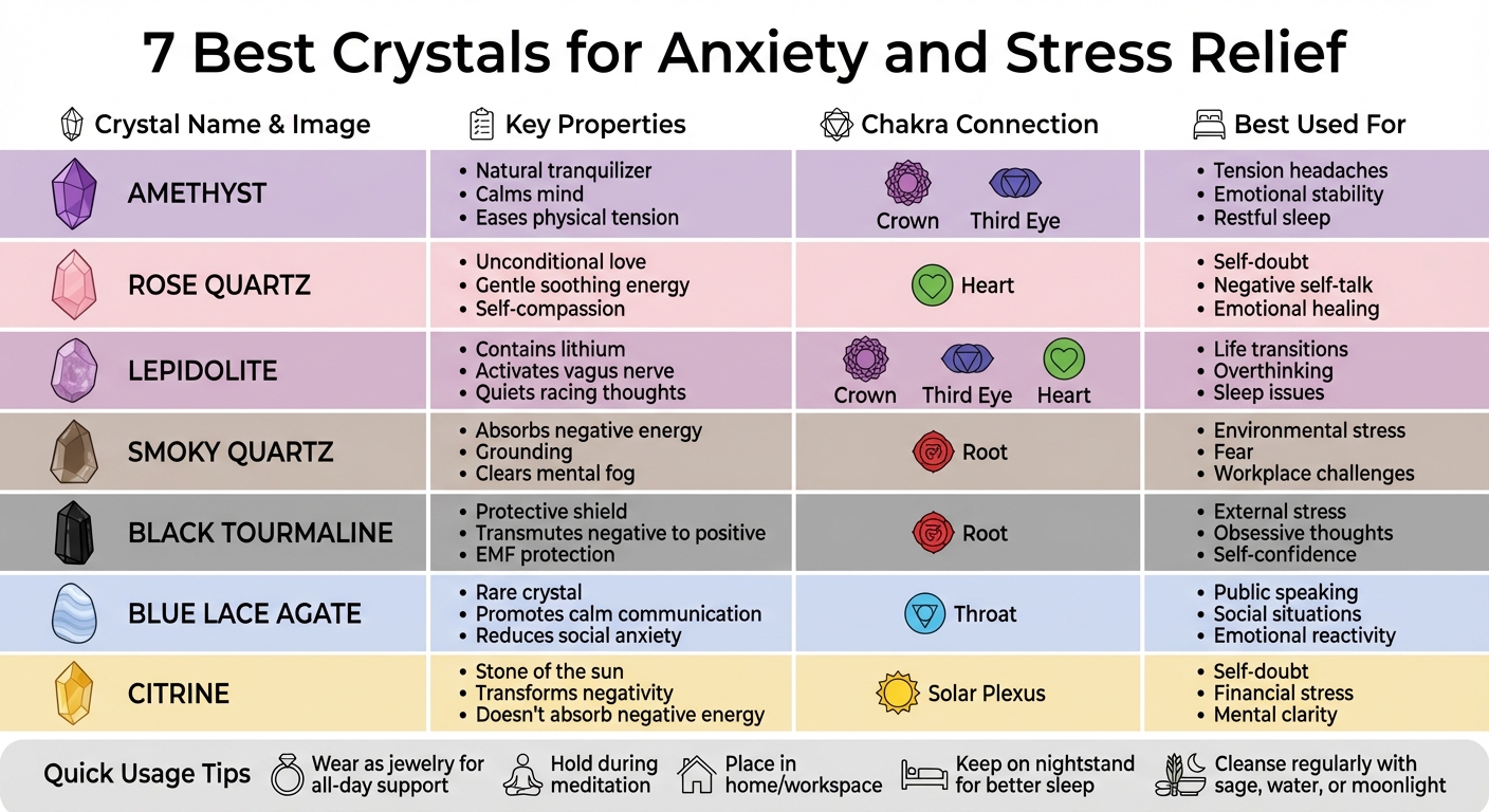 7 Best Crystals for Anxiety Relief: Properties and Uses Comparison Chart