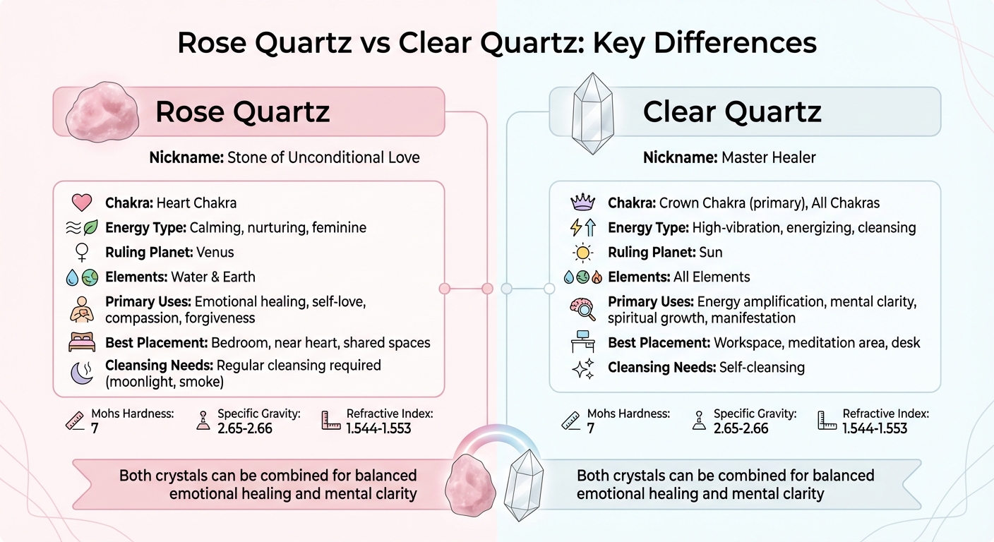 Rose Quartz vs Clear Quartz: Complete Comparison Chart