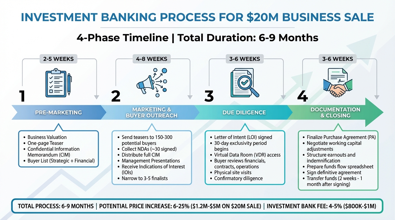Investment Banking Process Timeline for $20M Business Sale