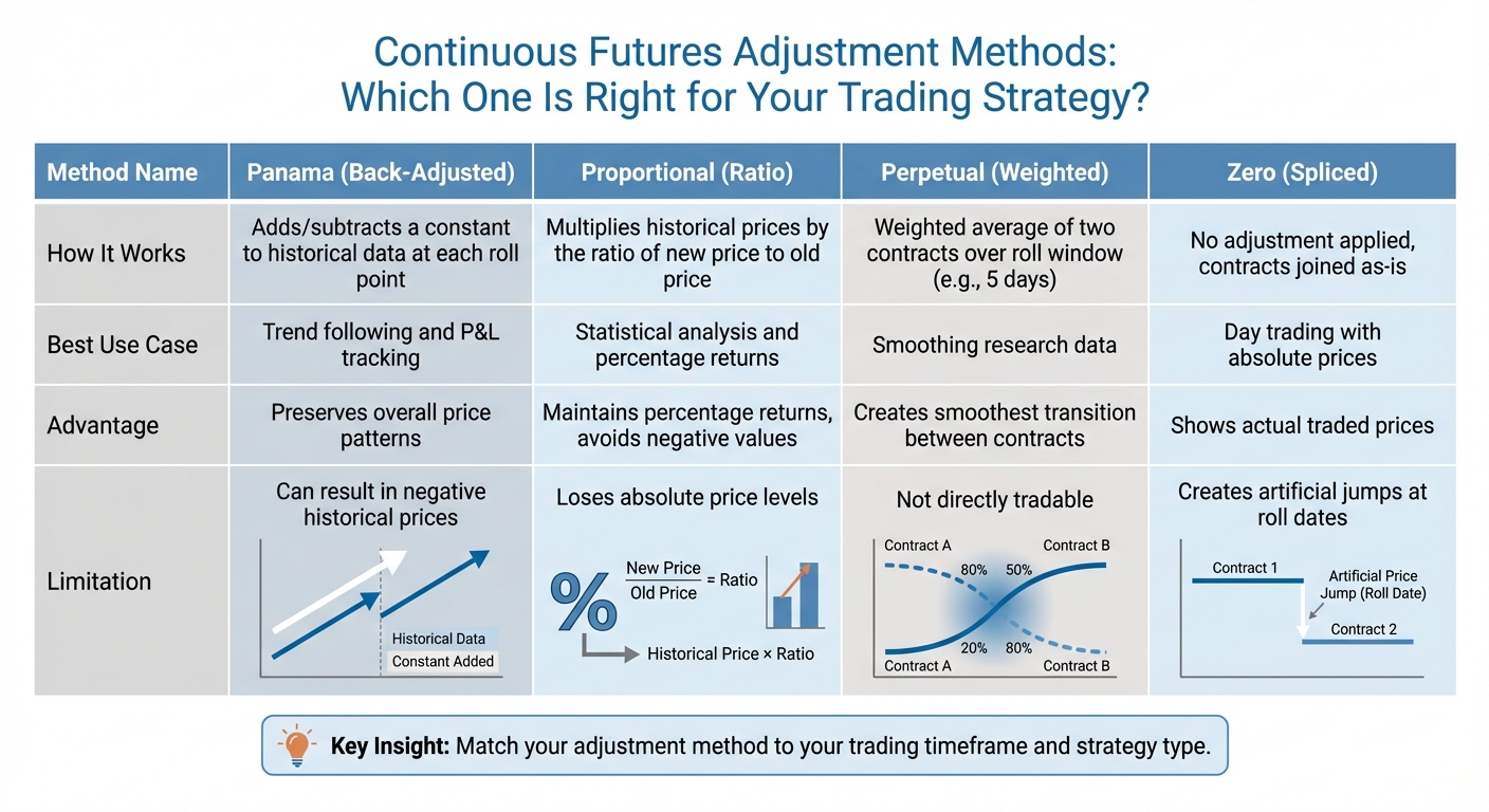Continuous Futures Adjustment Methods Comparison for CME Traders