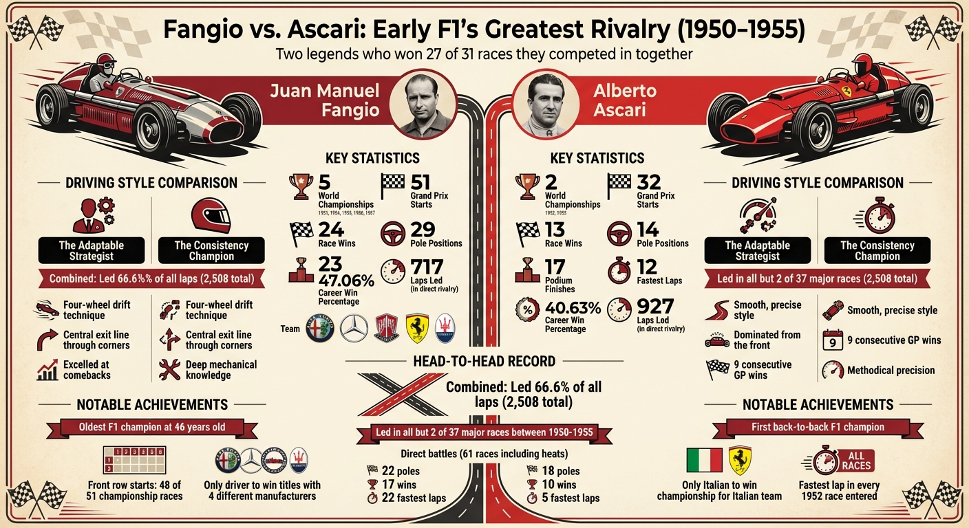 Fangio vs Ascari: Complete Career Statistics Comparison 1950-1955