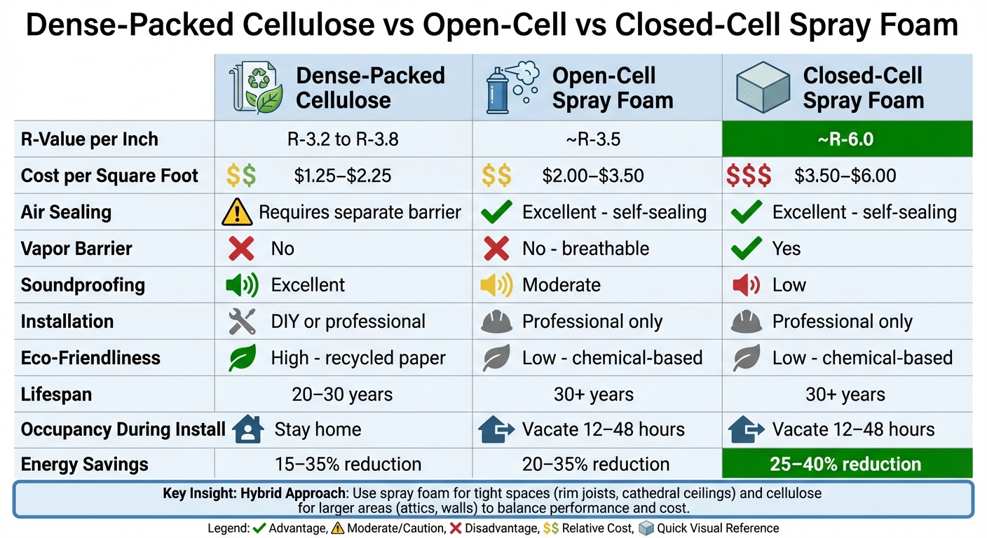 Dense-Packed Cellulose vs Spray Foam Insulation Comparison Chart