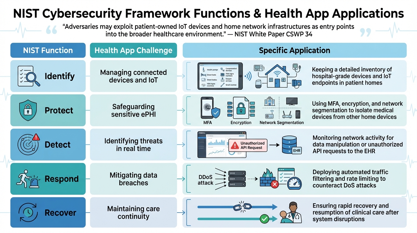 NIST Cybersecurity Framework Functions for Health Apps