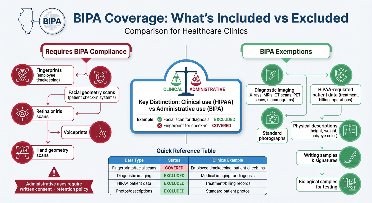 BIPA Covered vs Excluded Biometric Data Types for Illinois Clinics