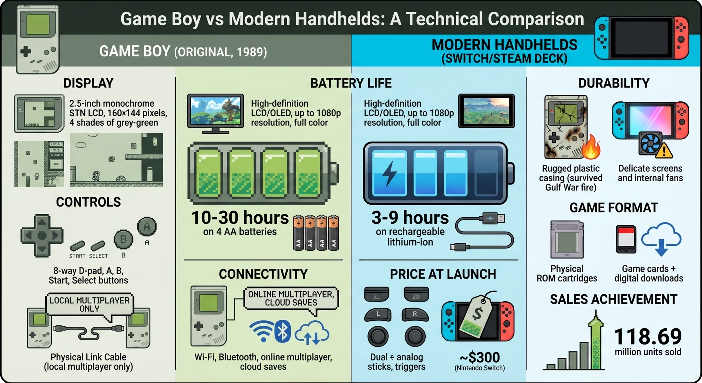 Game Boy vs Modern Handhelds: Battery Life, Display & Features Comparison