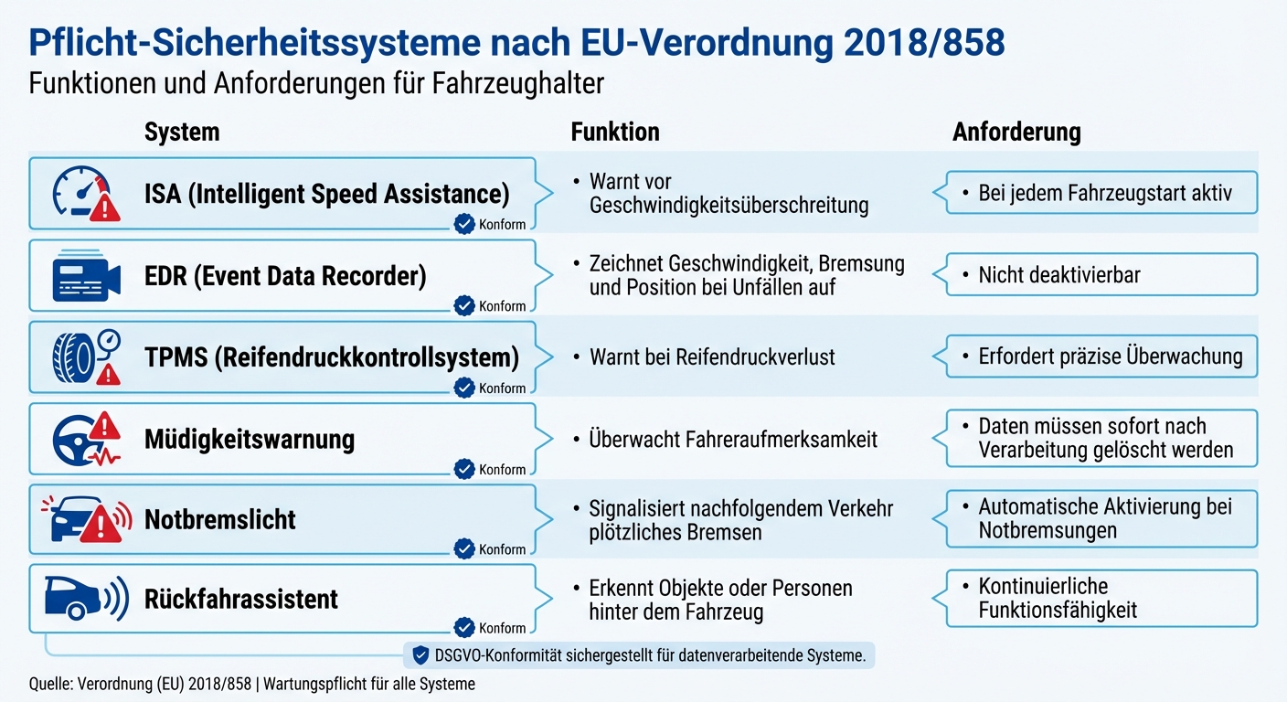Pflicht-Sicherheitssysteme nach EU-Verordnung 2018/858: Funktionen und Anforderungen
