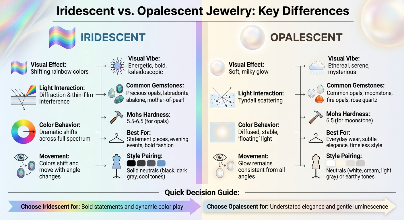 Iridescent vs Opalescent Jewelry Comparison Chart