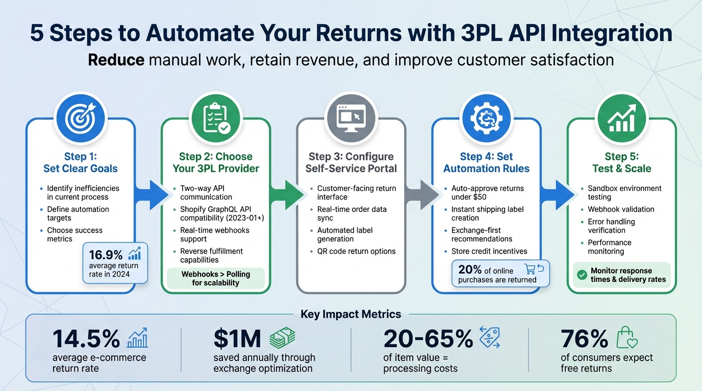 5-Step 3PL API Returns Integration Process for Shopify Stores