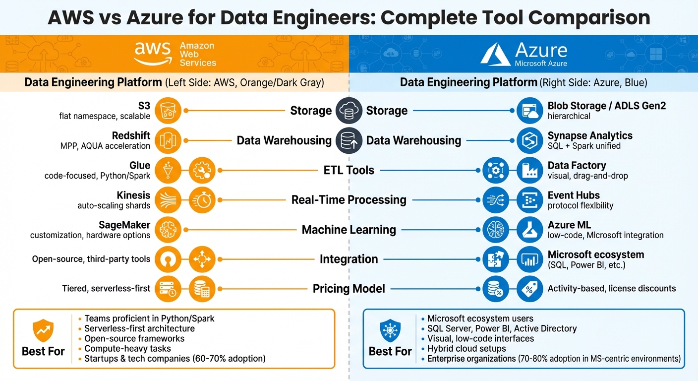 AWS vs Azure Data Engineering Tools Comparison Chart