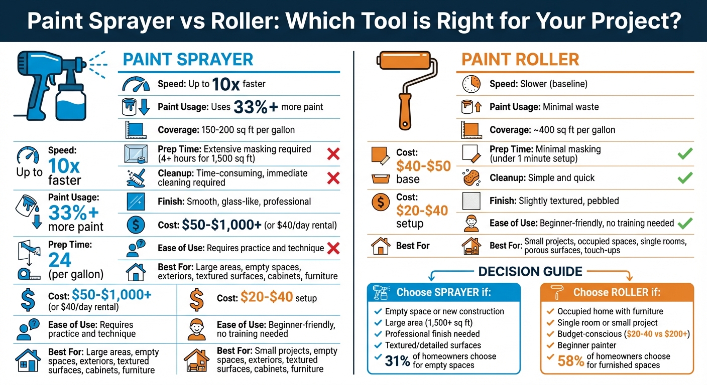 Paint Sprayer vs Roller Comparison Chart: Speed, Cost, and Best Uses