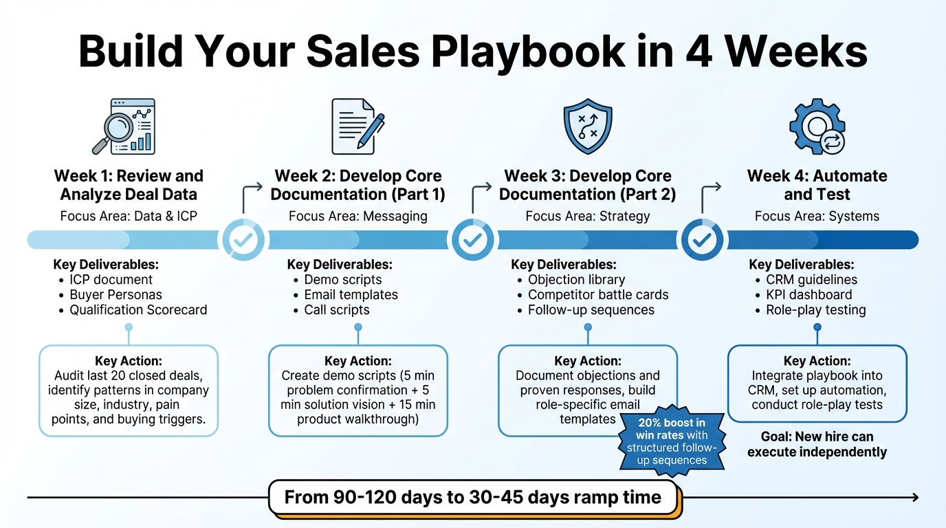 4-Week Sales Playbook Creation Timeline with Key Deliverables