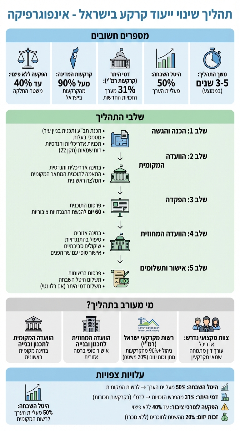 תהליך שינוי ייעוד קרקע בישראל - שלבים, גורמים ועלויות