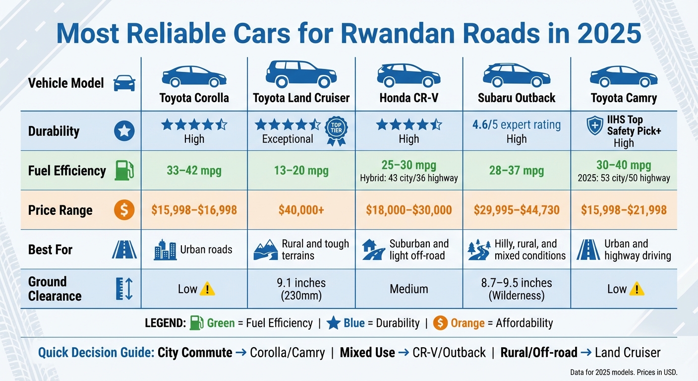 Comparison of Most Reliable Cars for Rwandan Roads 2025