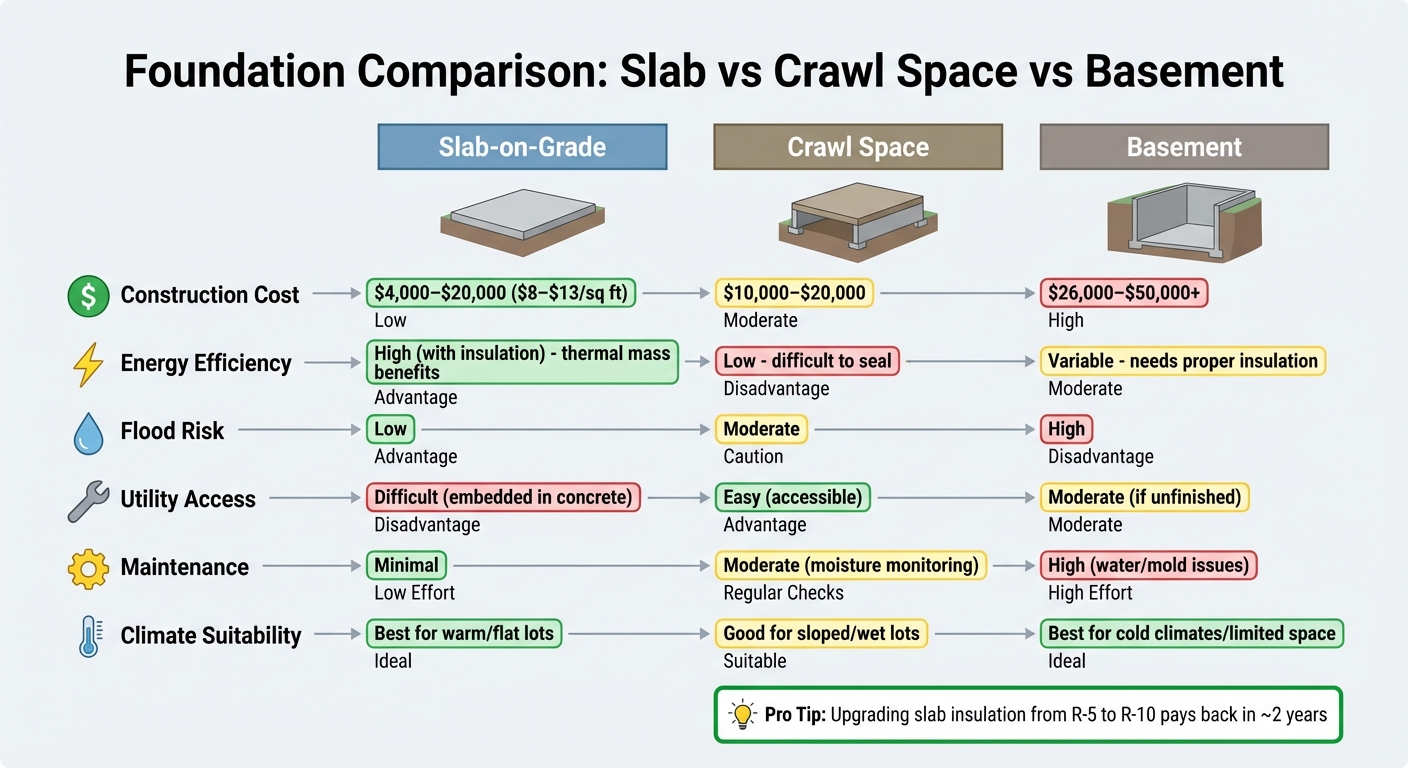Slab vs Crawl Space vs Basement Foundation Comparison Chart