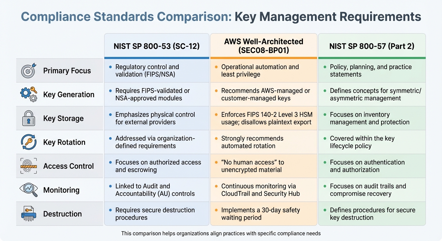 Key Management Compliance Standards Comparison: NIST SP 800-53 vs AWS Well-Architected vs NIST SP 800-57