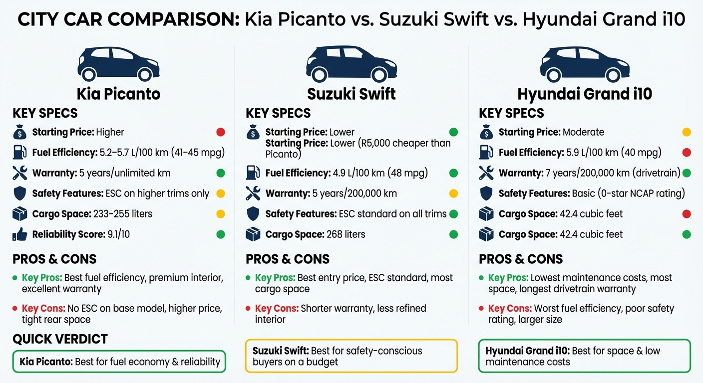 Kia Picanto vs Suzuki Swift vs Hyundai Grand i10 City Car Comparison