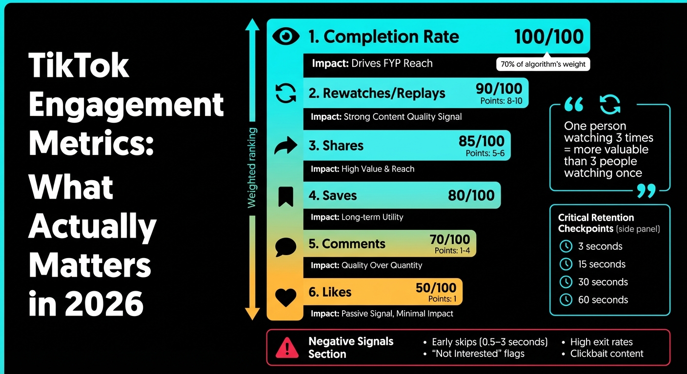 TikTok Engagement Metrics Ranking by Algorithmic Weight 2026