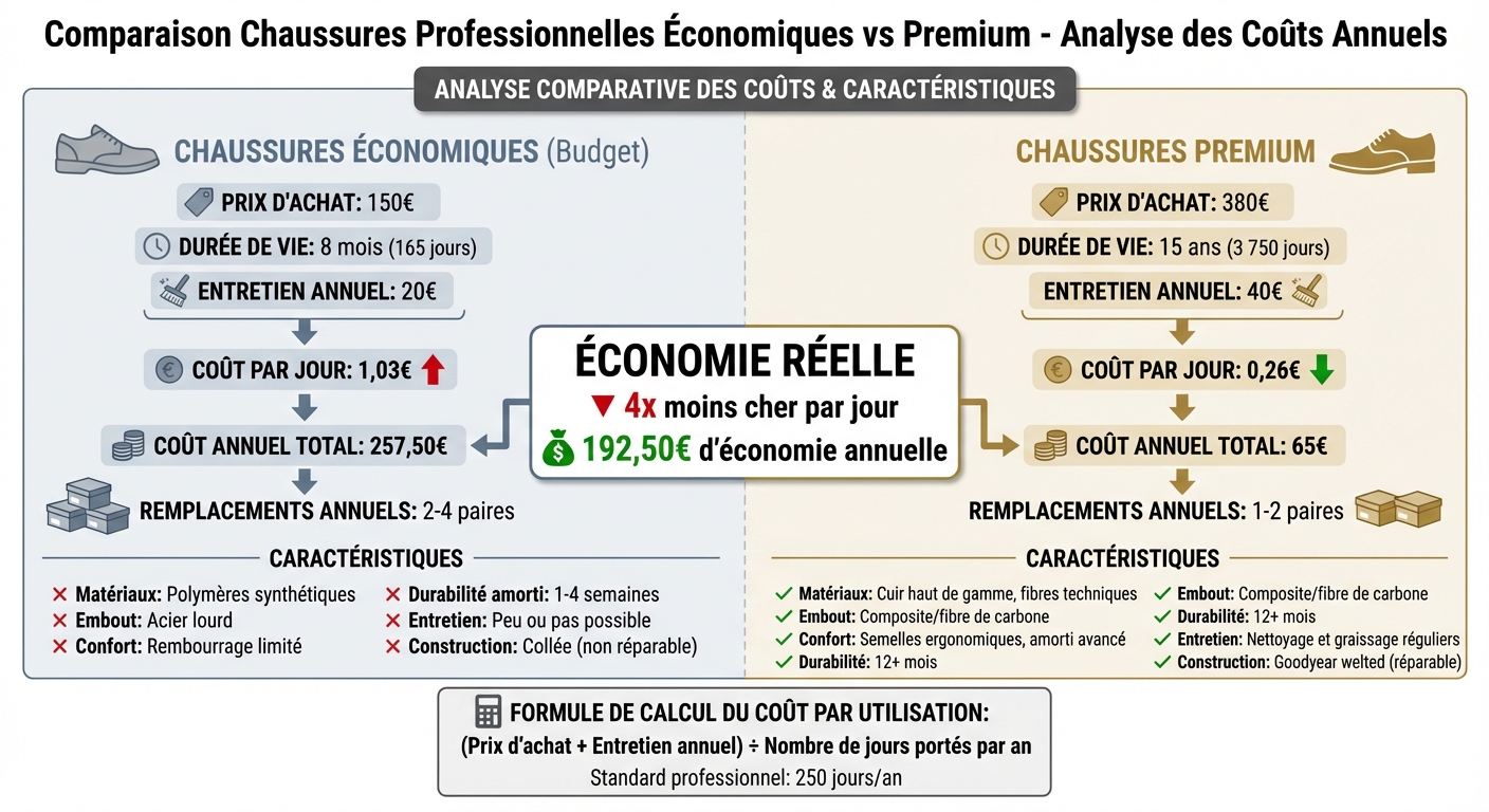 Comparaison du coût réel : chaussures économiques vs premium sur un an