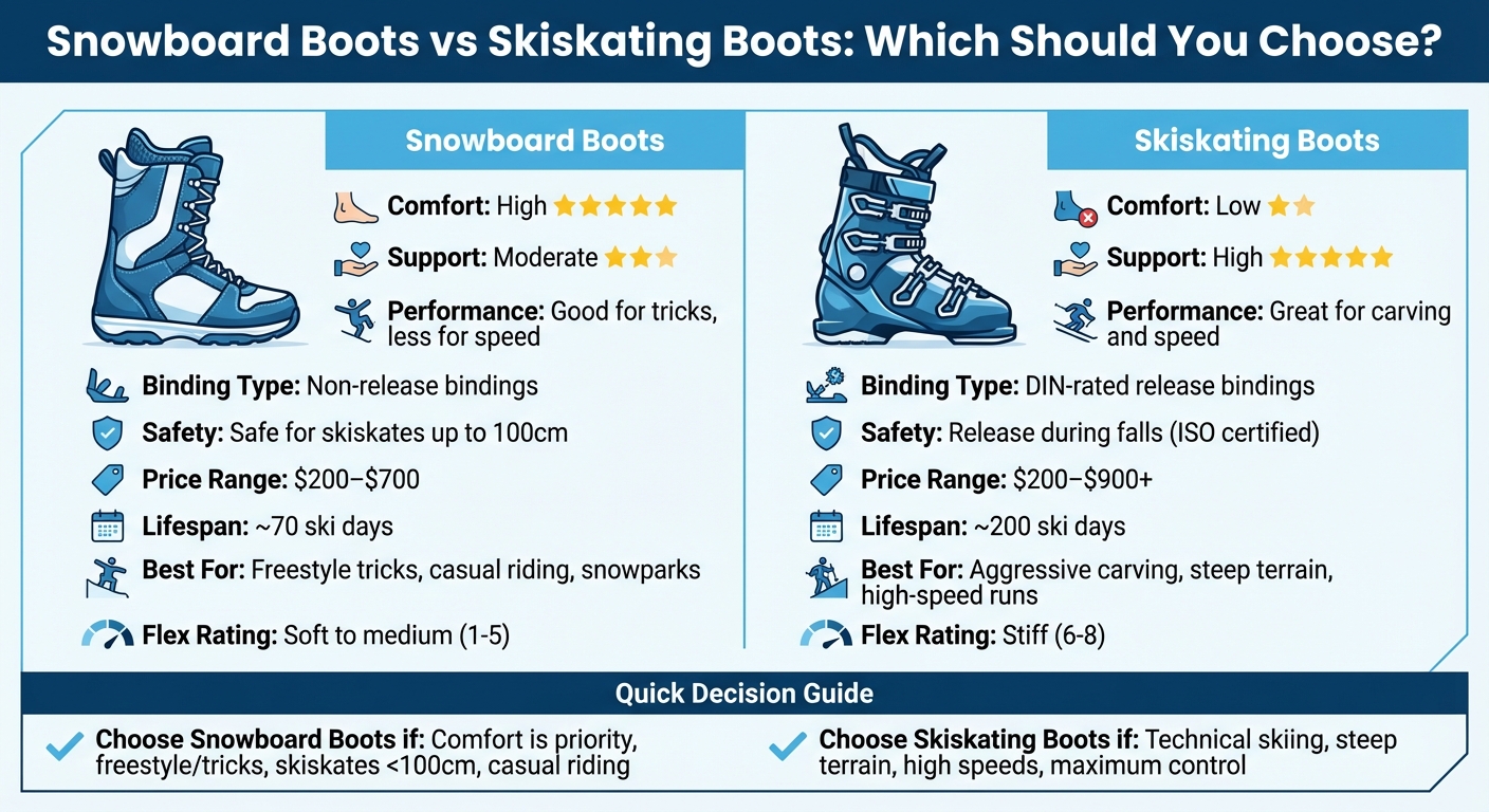 Snowboard Boots vs Skiskating Boots Comparison Chart
